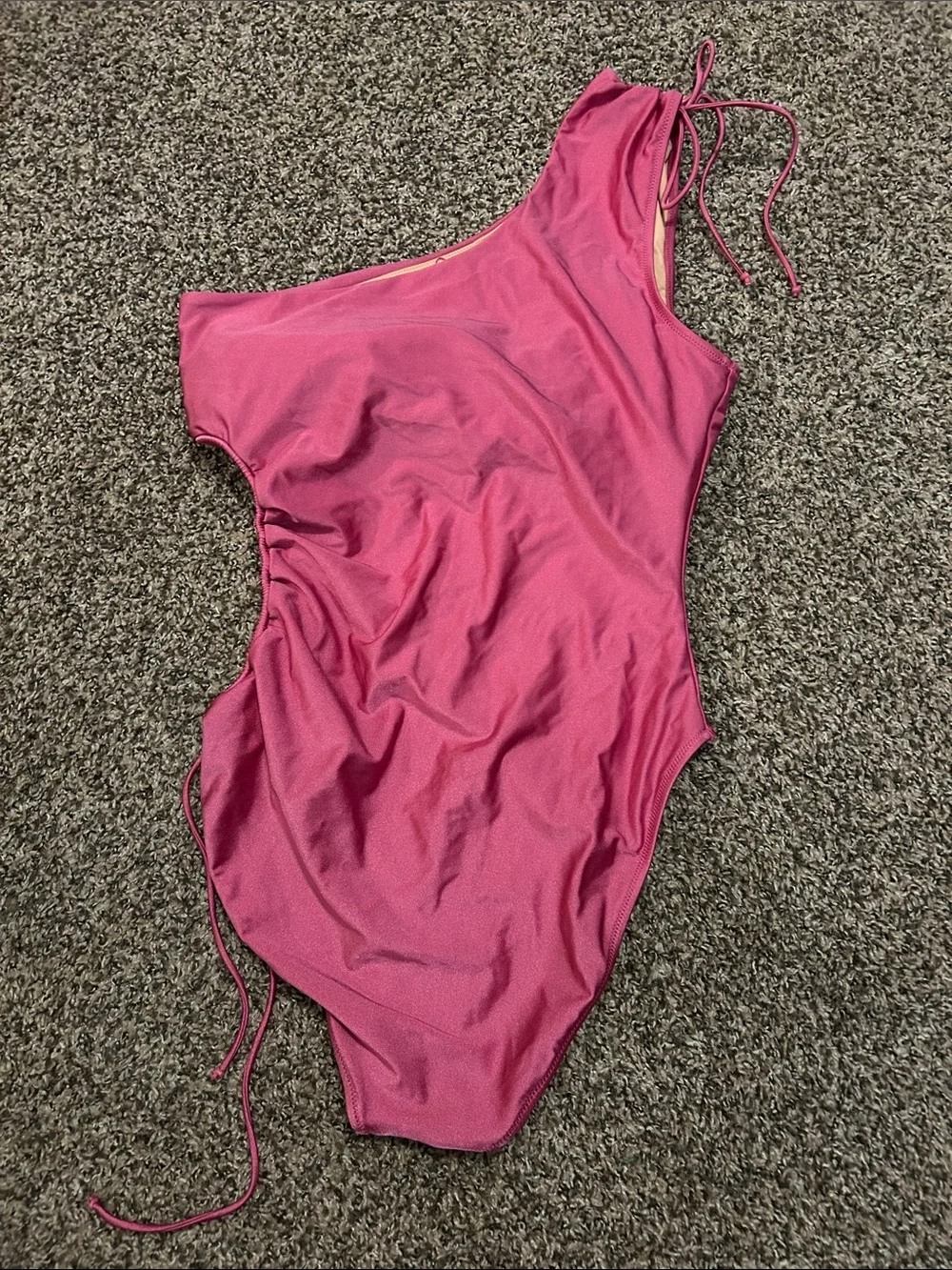 J. Crew Hot Pink One-Shoulder Swimsuit with Ruched Side